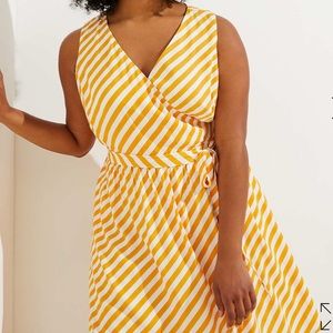 Striped Sleeveless Wrap Dress with Pockets